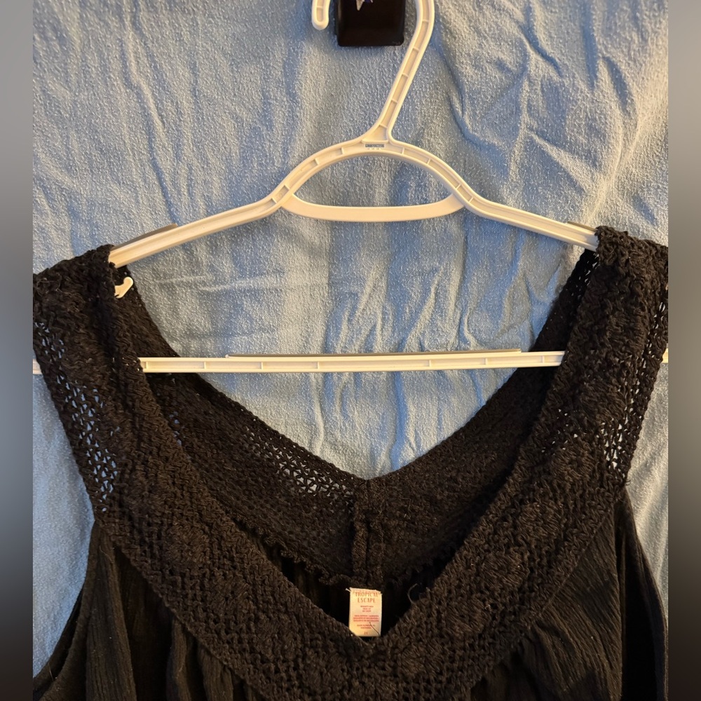 Tropical Escape Black Crochet-Trim Cover Up Dress - Picture 2 of 3